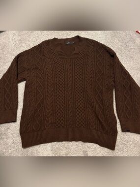 Women’s Brown Cable Knit V-Notch Sweater
